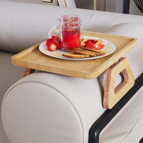 Danfoxer bamboo armrest tray with sturdy construction for remotes and cups