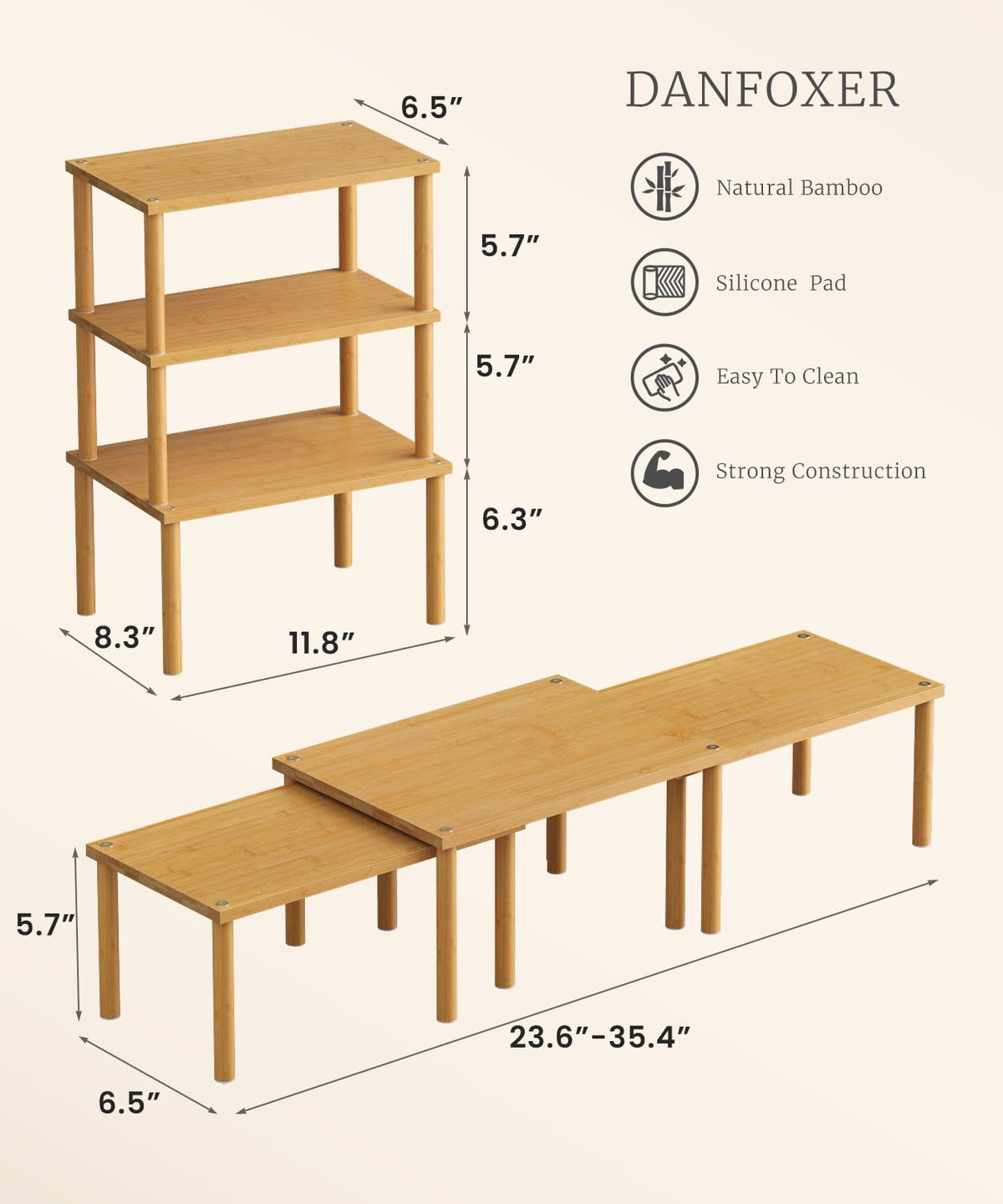 Danfoxer bamboo spice rack offers easy cleaning and rust-resistance.