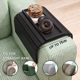 Danfoxer bamboo tray requires no installation and cleans easily on a sofa.