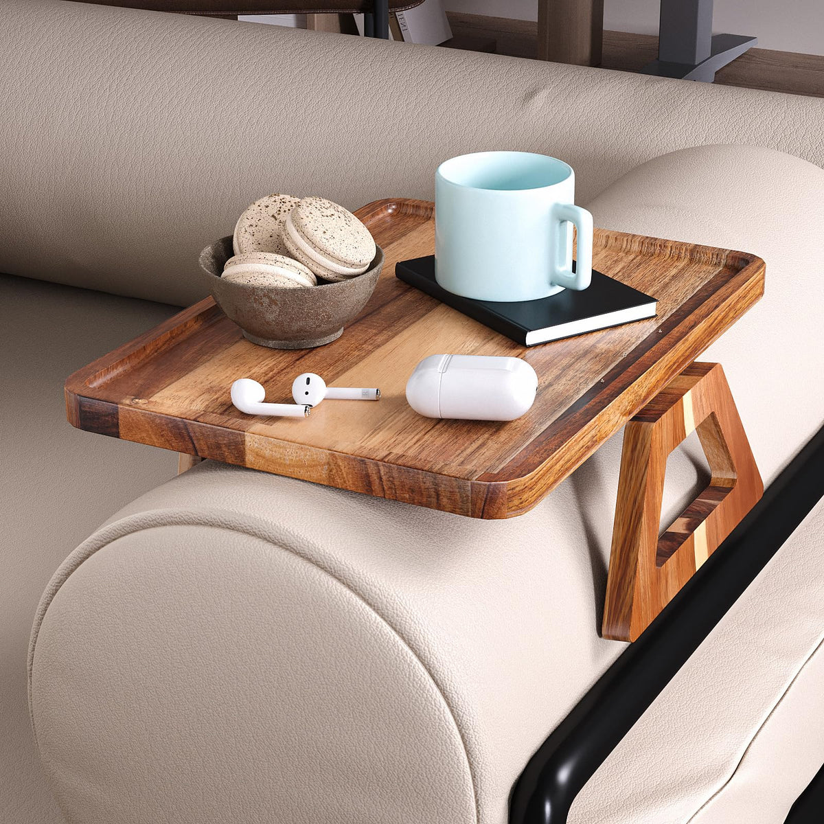 Danfoxer couch arm table with high load-bearing capacity holds books and remotes securely