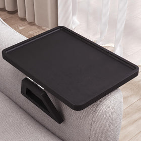 Danfoxer couch arm tray in bamboo folding design holding drinks and snacks.
