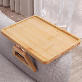 Danfoxer couch arm tray on bamboo surface for snacks within reach