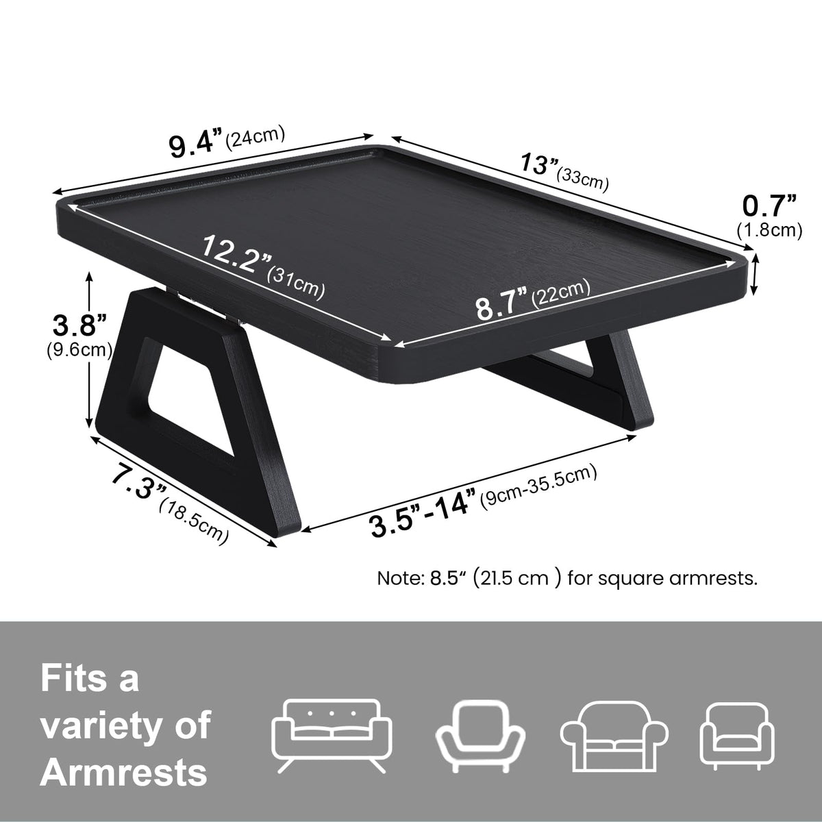 Danfoxer couch arm tray no-install design keeps snacks within reach.