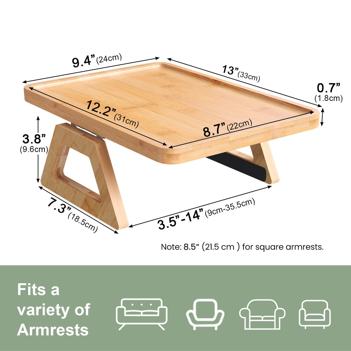 Danfoxer couch arm tray with natural bamboo finish enhances living space