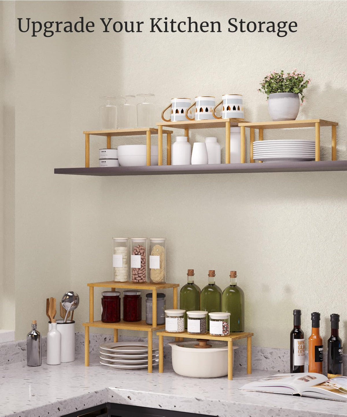 Danfoxer countertop storage in bamboo enhances kitchen organization.