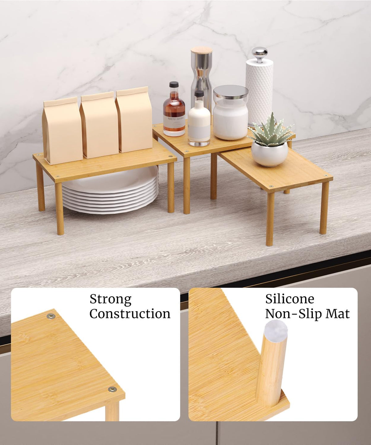 Danfoxer small bamboo shelf set3 fits spices in compact kitchen.