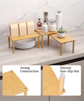 Danfoxer small bamboo shelf set3 fits spices in compact kitchen.