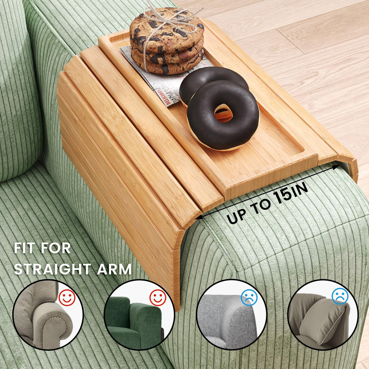 Danfoxer sofa arm tray anti-slip rim top edge keeps items secure