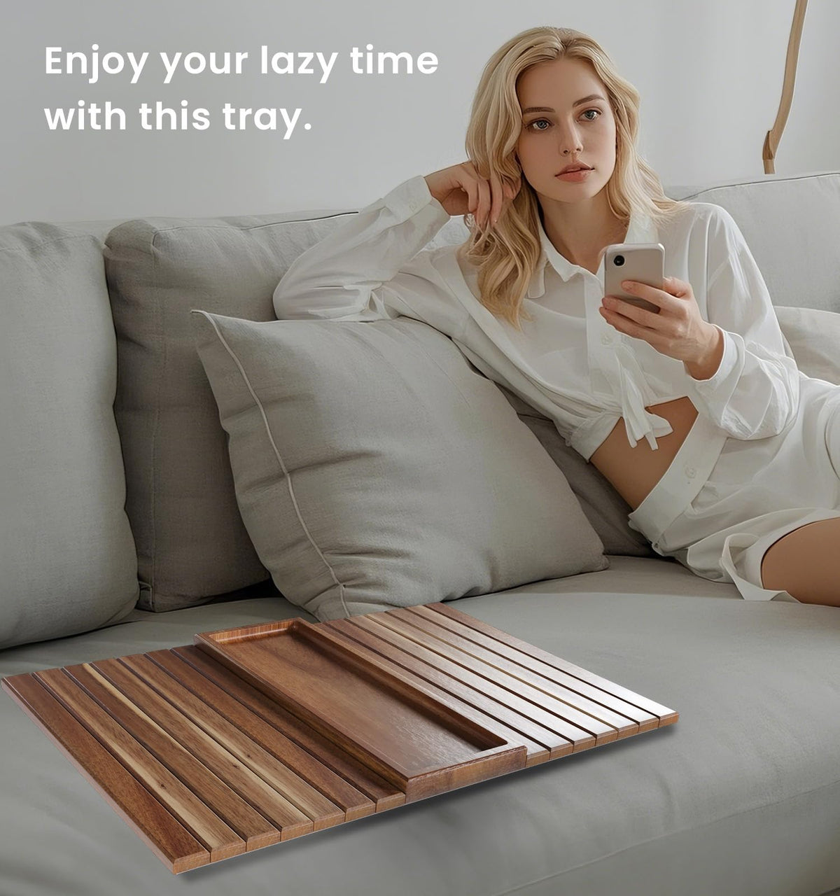 Danfoxer sofa tray fits most sofas for versatile living room use.