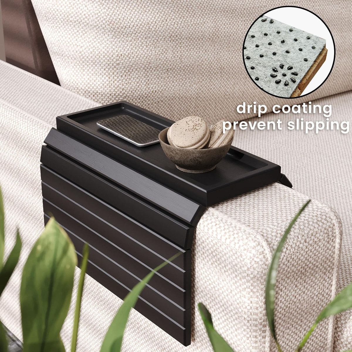 Danfoxer sofa armtray fits wide sofas for a snug, stable fit.