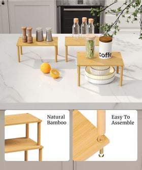 Danfoxer stackable bamboo shelves show flexible configuration options.