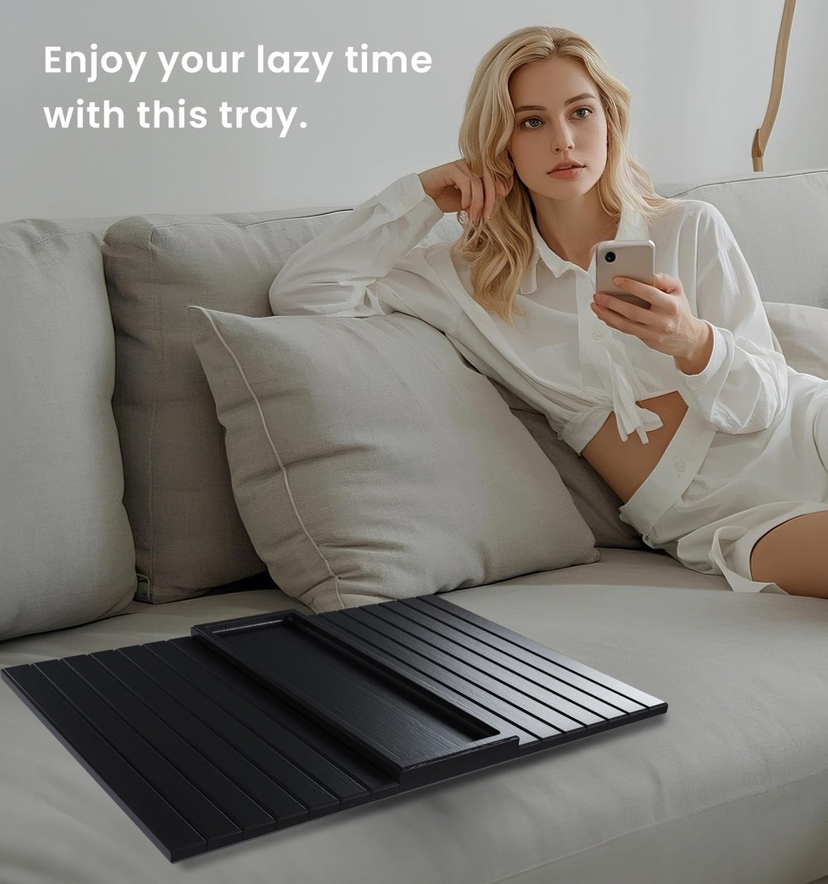 Danfoxer bamboo tray versatile design for snacks, drinks, remotes, and phones.