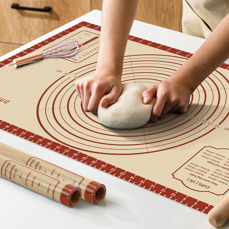 Dania & Dean baking mat top view shows measurement grid for precise prep.