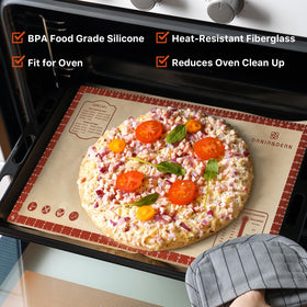 Dania & Dean 26x16 mat is oven safe and heat resistant.