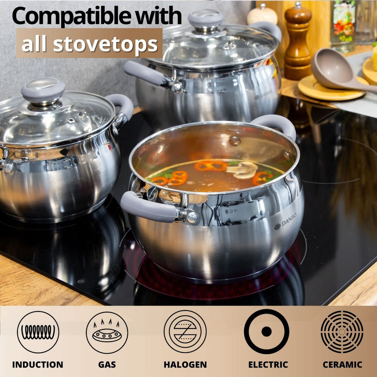 Daniks heat-resistant glass lid lets you monitor cooking without lifting.
