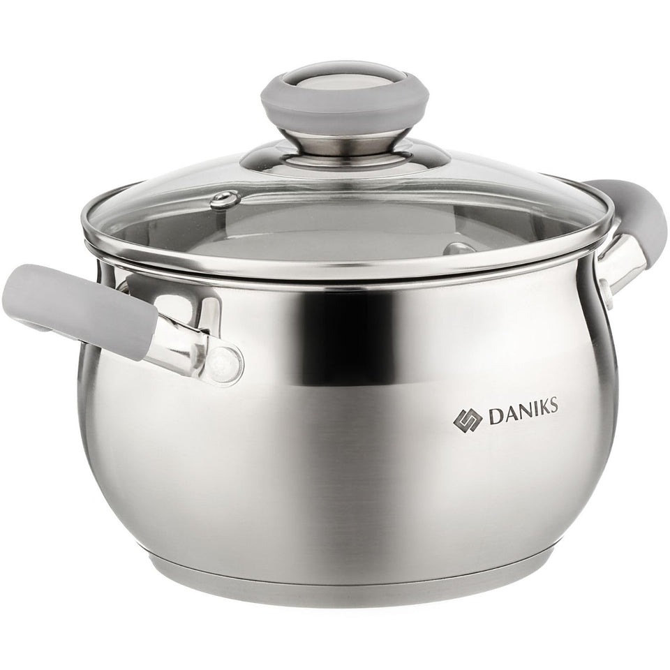 Daniks Modern 2-Quart stock pot with glass lid for quick, visible simmering.