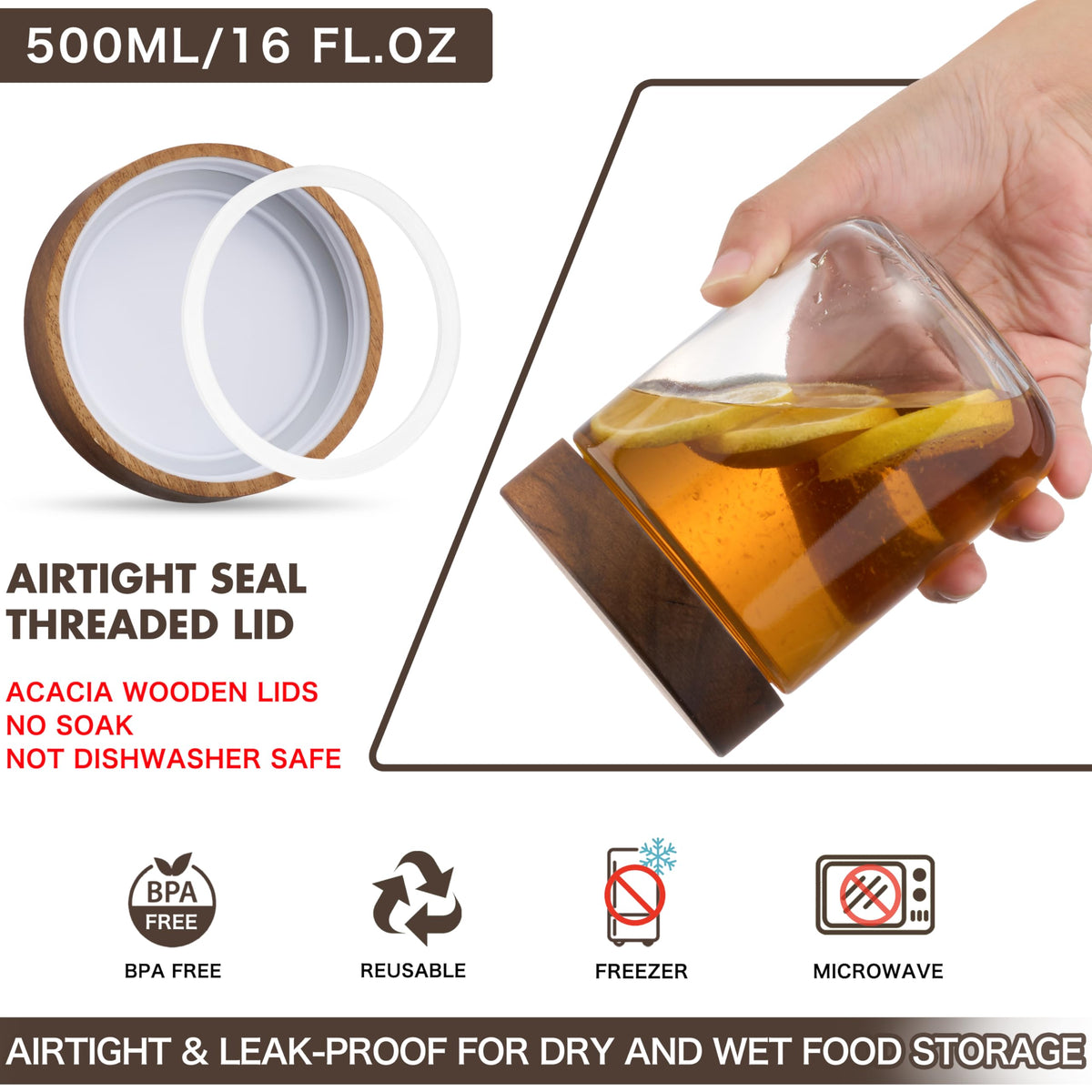 Danmu glass jar with wooden lid 16oz for stylish storage.