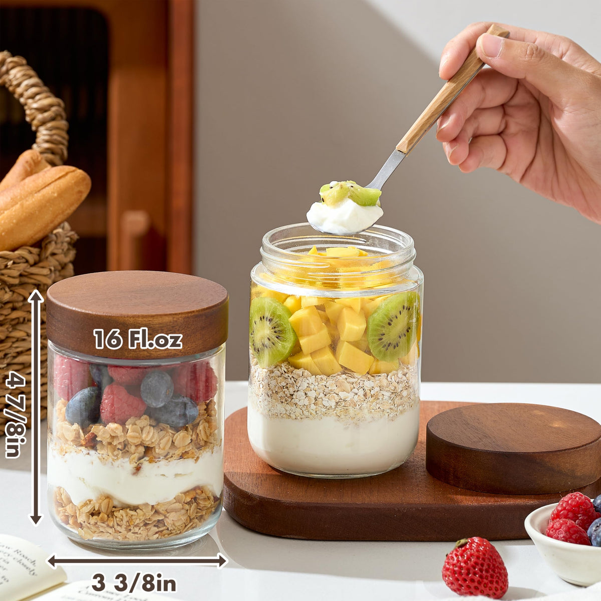 Danmu six-pack mason jars with lids for organized fridge storage.