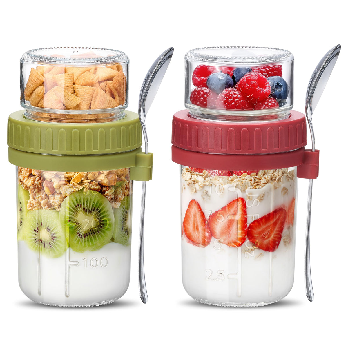 Danmu overnight oats container with dual-layer dry-wet separation for fresh toppings