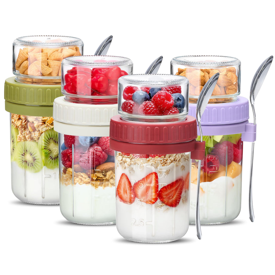 Danmu dual-layer overnight oats container showing separate compartments for crunchy toppings