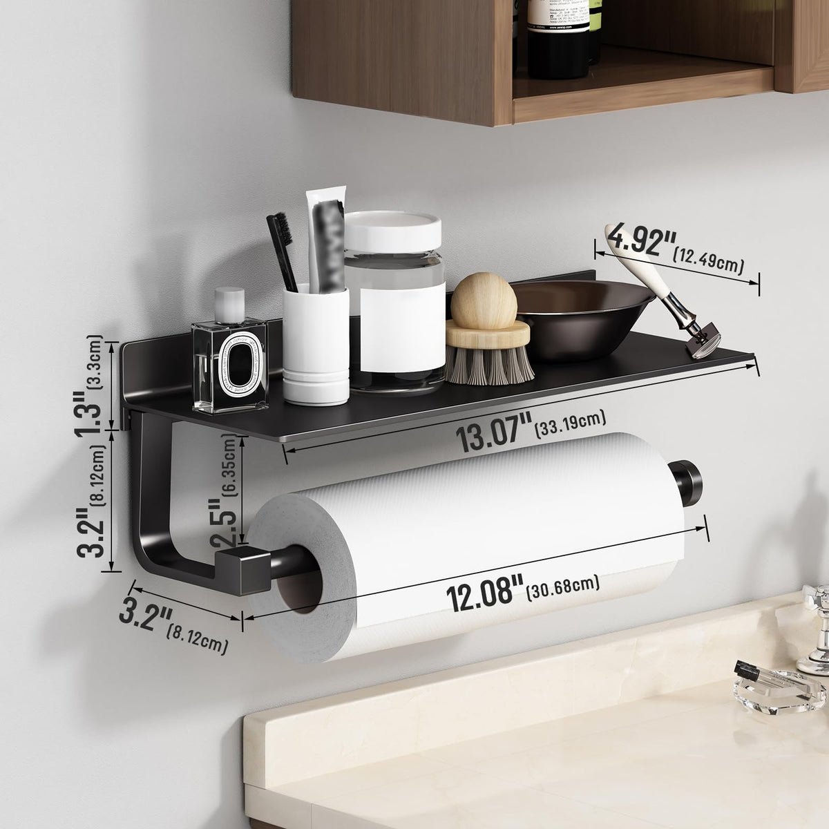 Danpoo matte black wall-hung towel holder adds style and convenience.