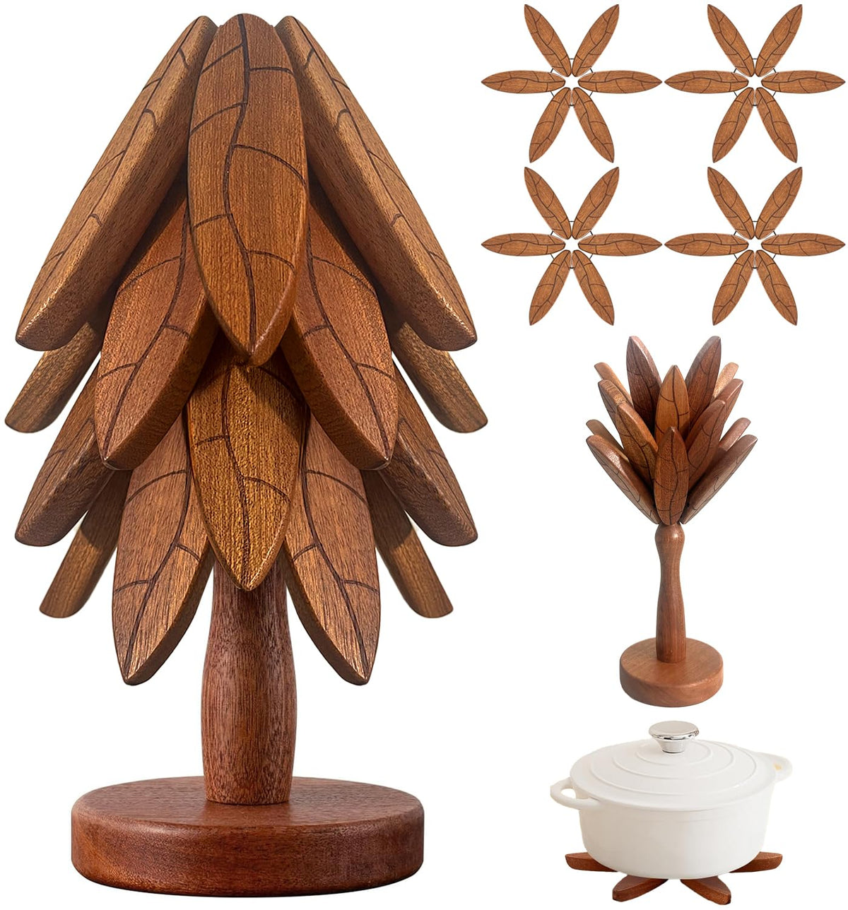 DAOLEMIJI tree coasters close-up with leaf pattern; protects surfaces from heat.