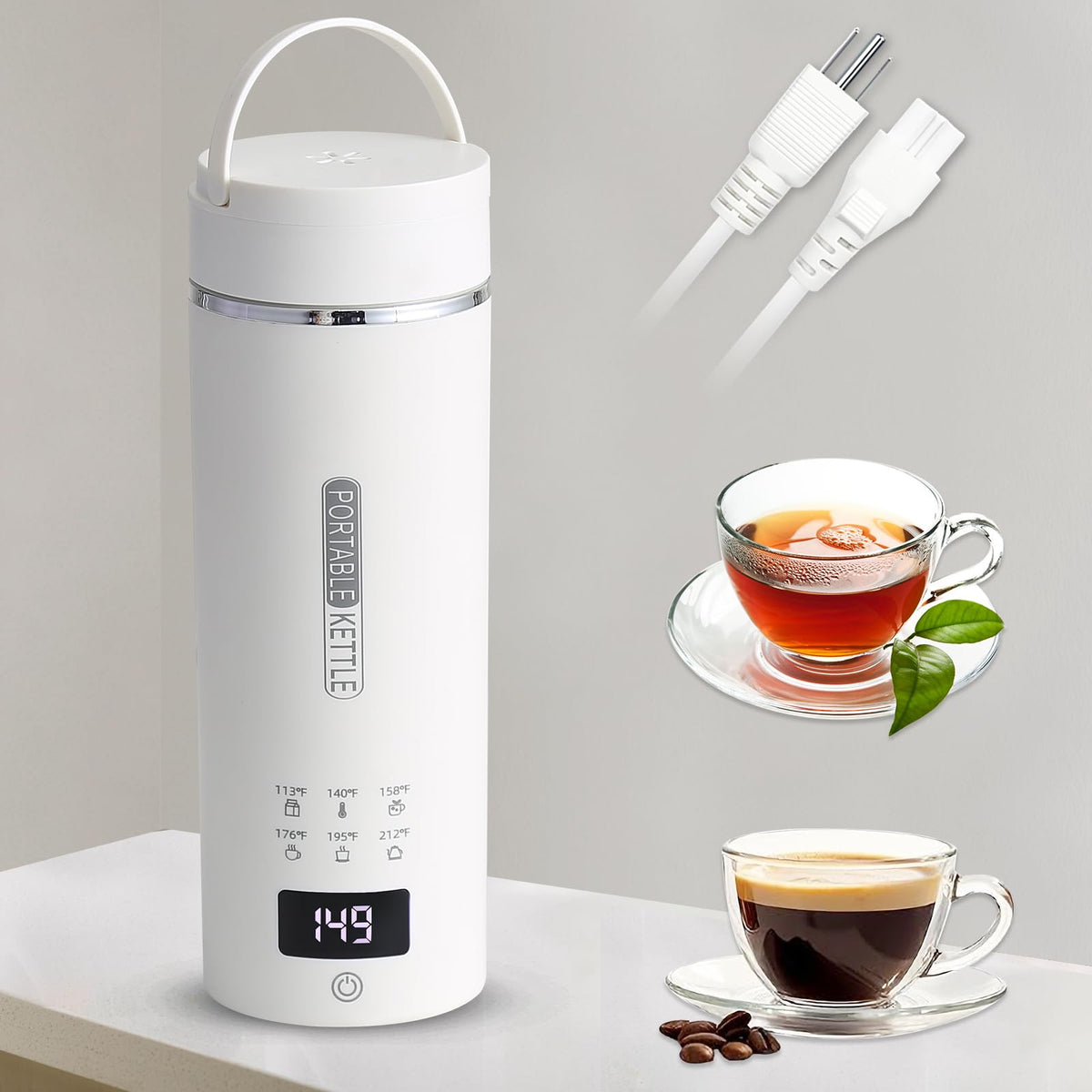 Daoseolo compact kettle with LCD display for precise temperature control at home or on the go.
