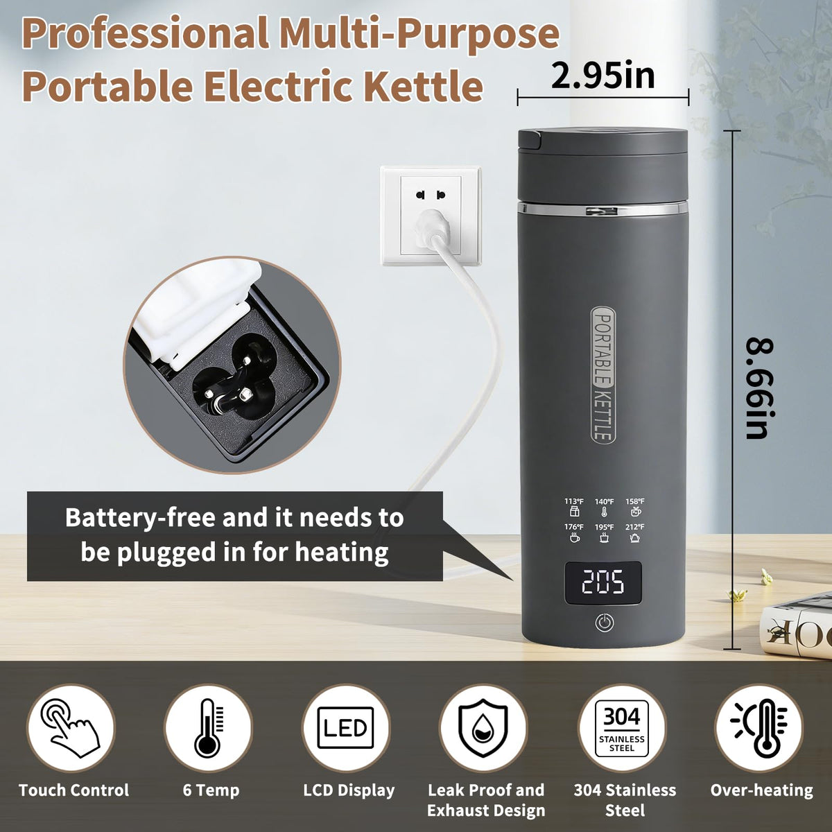 Daoseolo kettle featuring 6 temperature presets for tea, coffee, or hot water preparation.