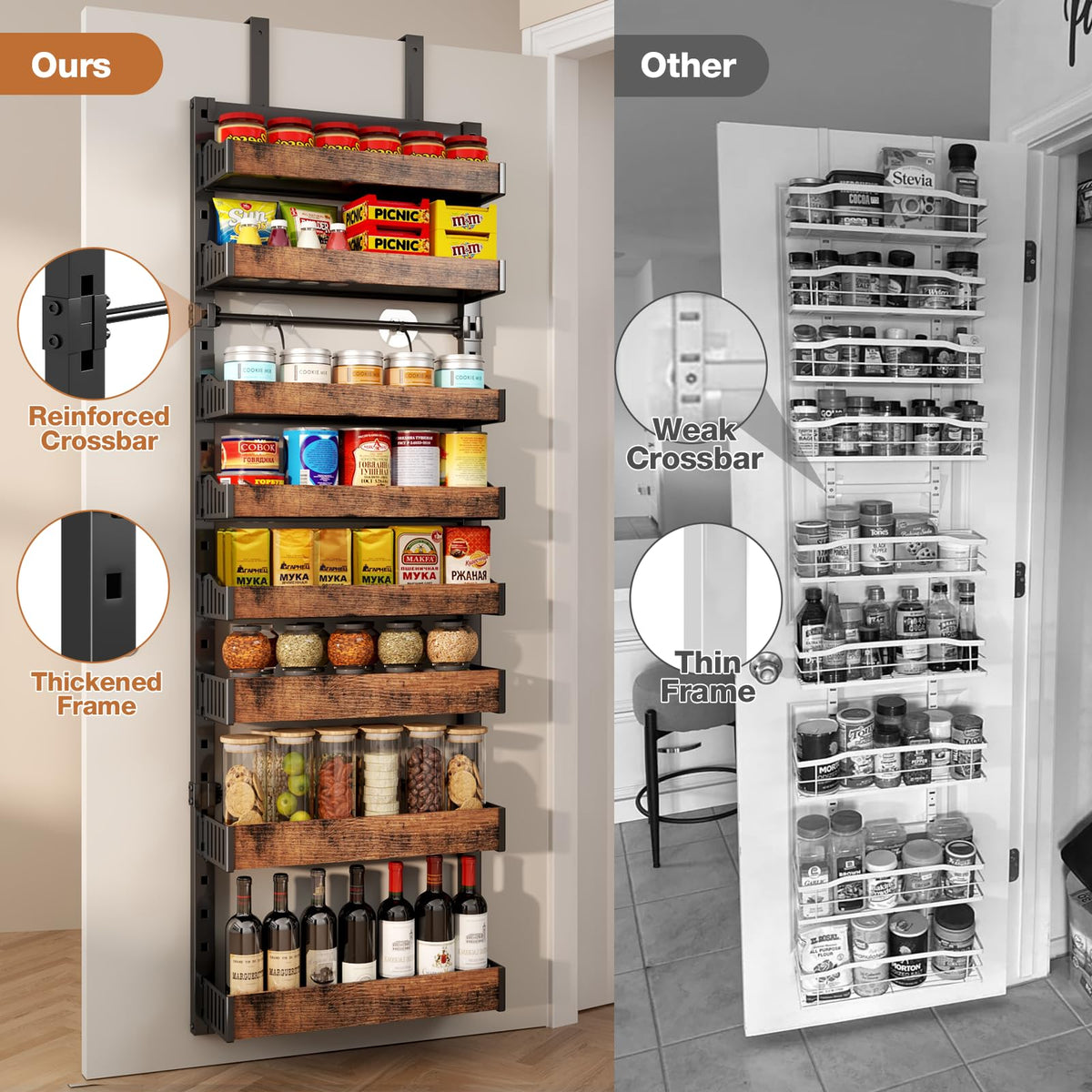 DAOTENGQL pantry organizer with baskets filled stores cereals and spices neatly behind a door