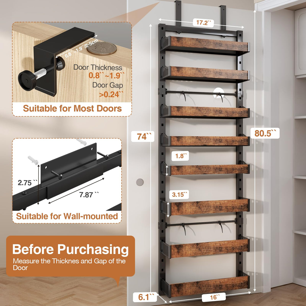 DAOTENGQL 8-tier pantry organizer side view highlights adjustable baskets for flexible storage