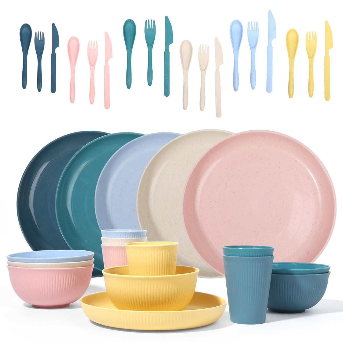 DAPIPIK wheat straw dinnerware plates, colorful and easy to handle for family meals