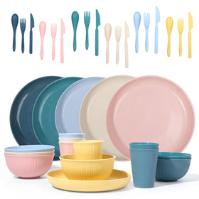 DAPIPIK wheat straw dinnerware plates, colorful and easy to handle for family meals