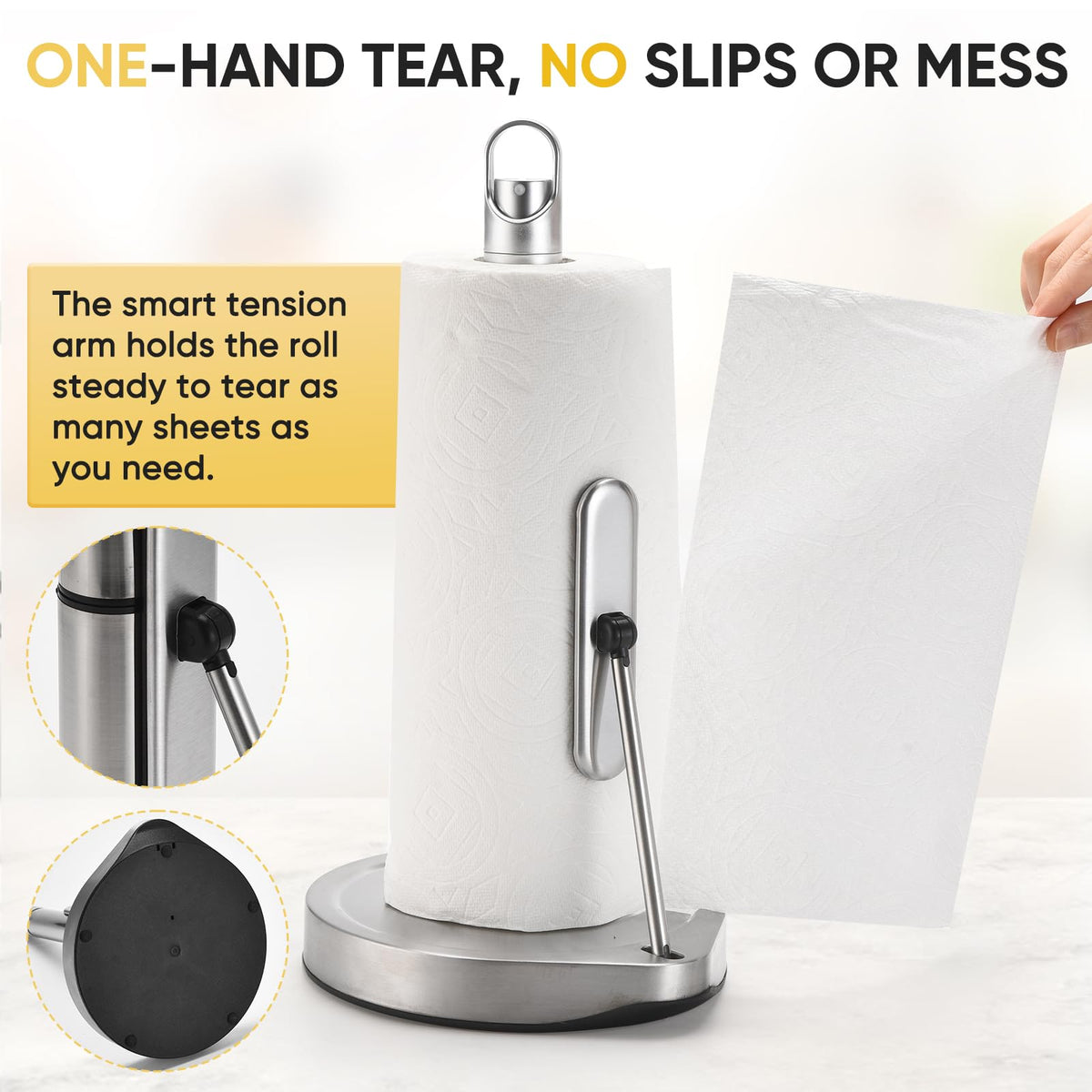 DAR KARAM brushed nickel finish on a sleek paper towel holder.