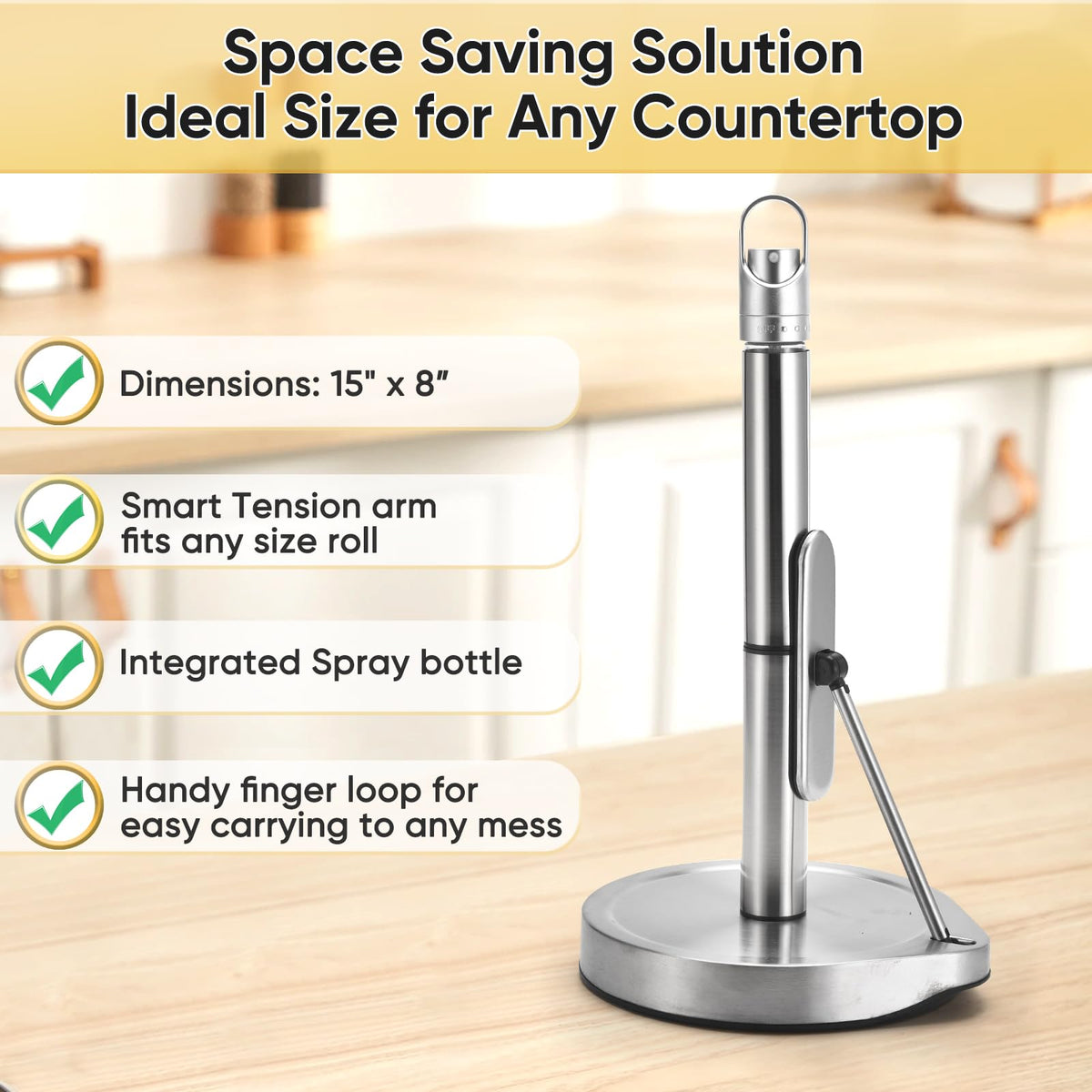 Hidden spray bottle integrated into the unit for tidy counters.
