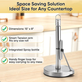 Hidden spray bottle integrated into the unit for tidy counters.