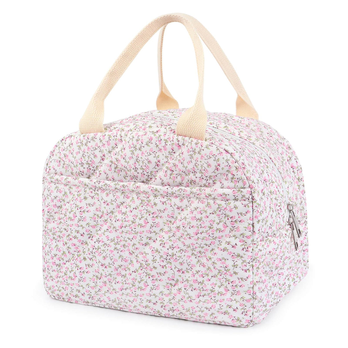 Dark Swan cotton quilted lunch bag in pink for stylish meals on the go