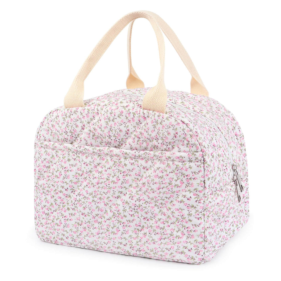Dark Swan cotton quilted lunch bag in pink for stylish meals on the go
