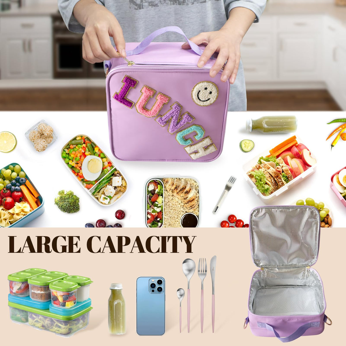 Dark Swan large-capacity lunch compartment fits meals, snacks, and a drink