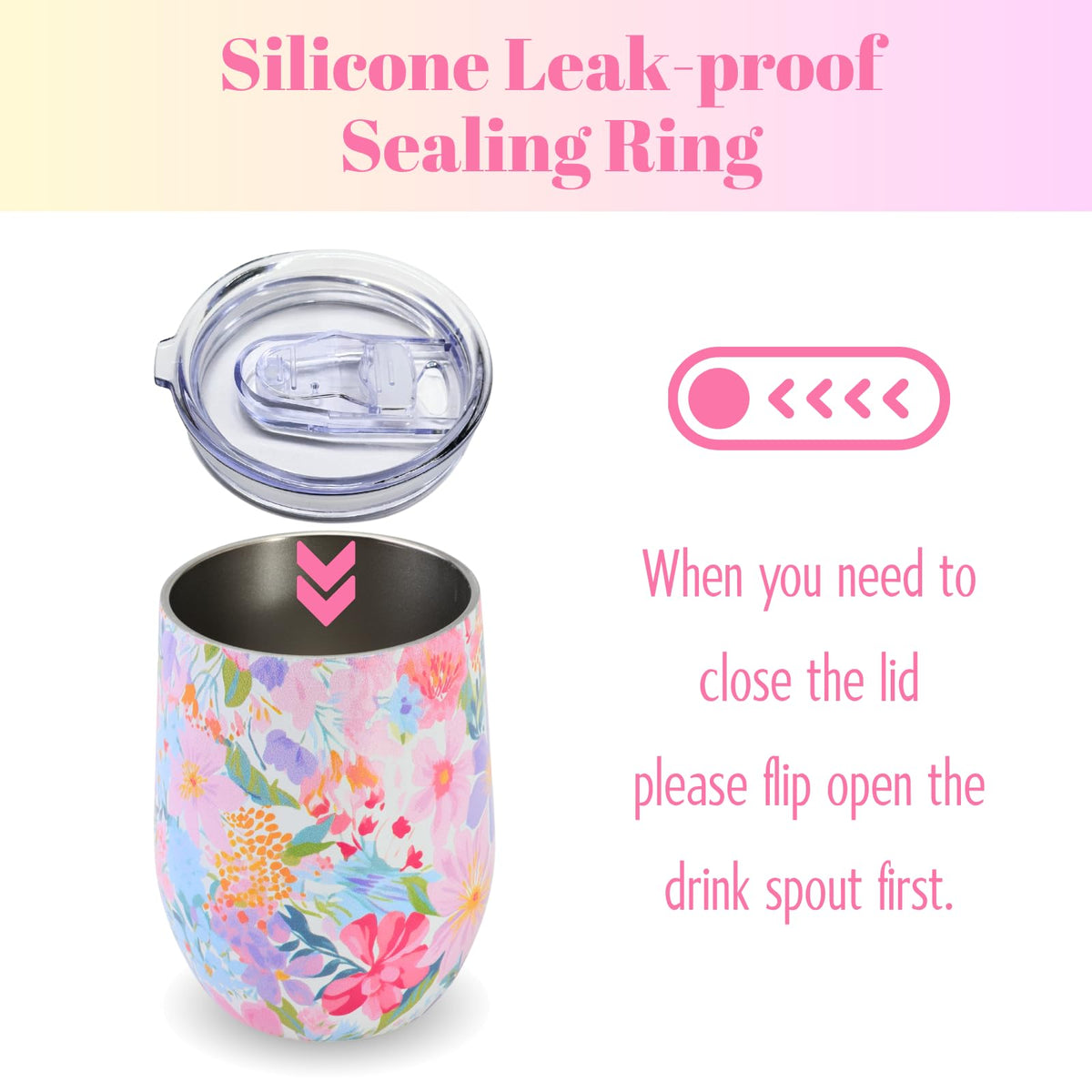 Close-up of UV-printed flower pattern on the tumbler shows an elegant design.