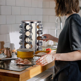 Dasaka stainless-steel finish complements kitchen cabinets and countertops.