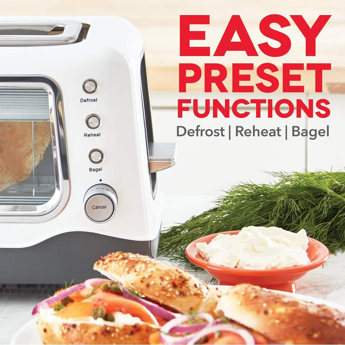 Dash Clear View Toaster auto-shutoff enhances safety during busy mornings