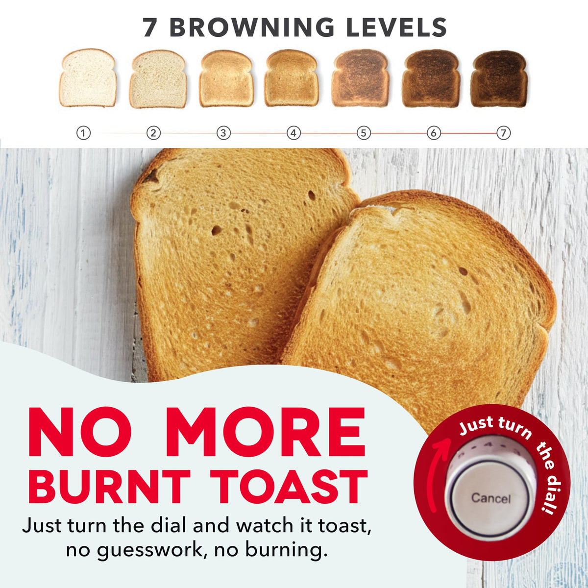 Dash Clear View Toaster bagel function toasts bagels evenly without scorching.