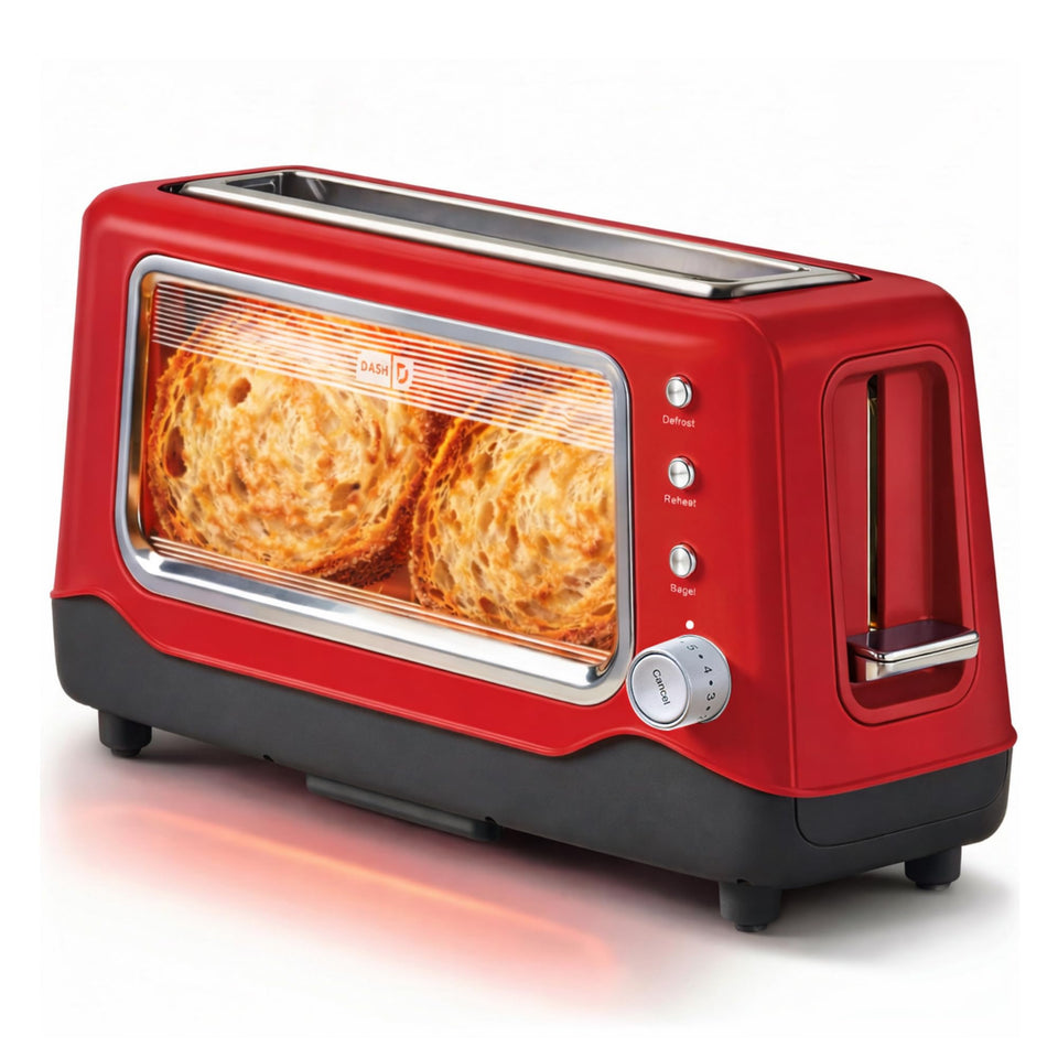Dash Clear View Toaster shows the golden crust through the window for precise browning.