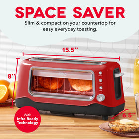 Dash Clear View Toaster features extra-wide slots for bagels and specialty breads.