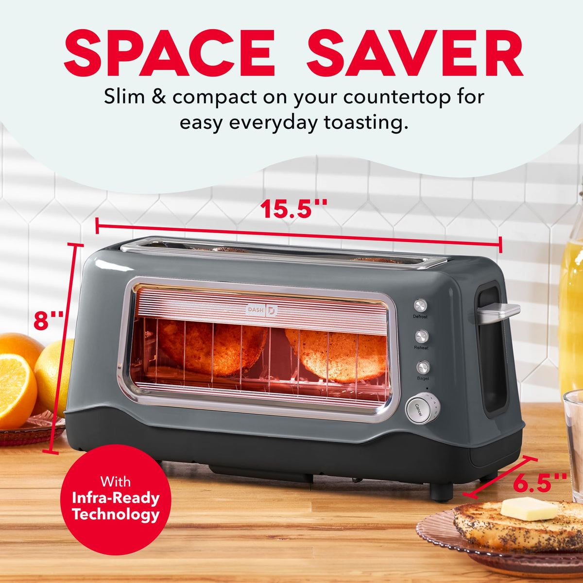 DASH Clear View Toaster with extra-wide slots handles bagels and thick breads
