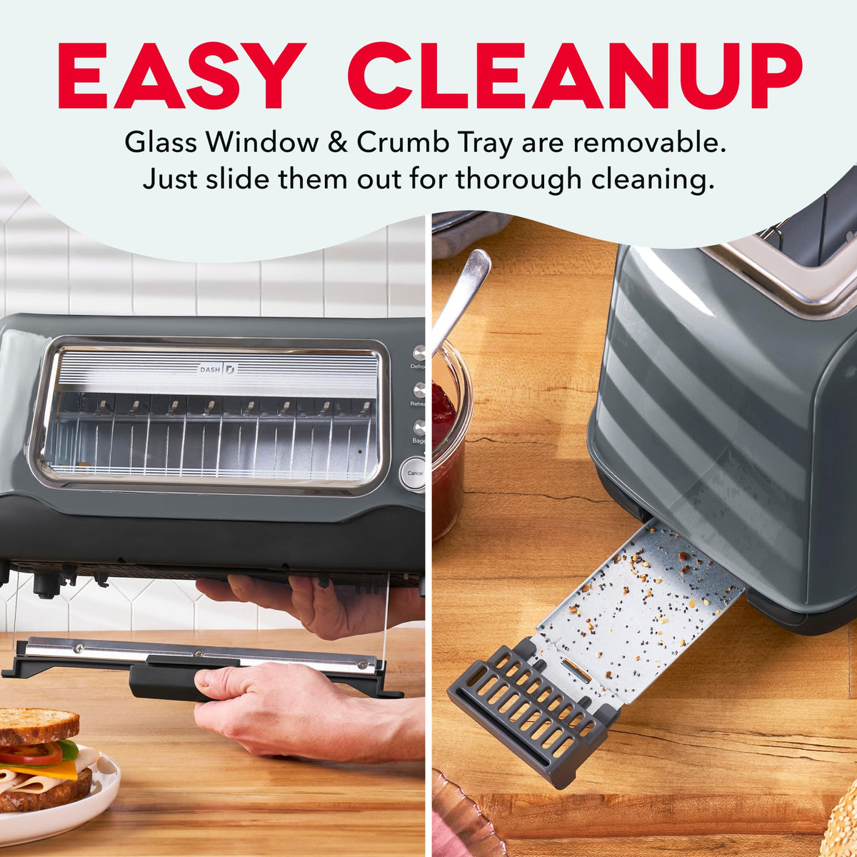 DASH Clear View Toaster removable glass panel for easy maintenance