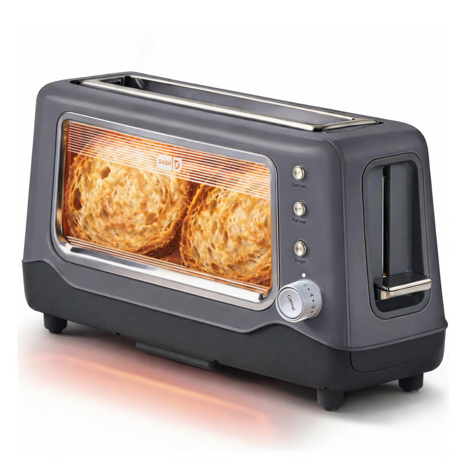 DASH Clear View Toaster window shows browning progress for precise toast