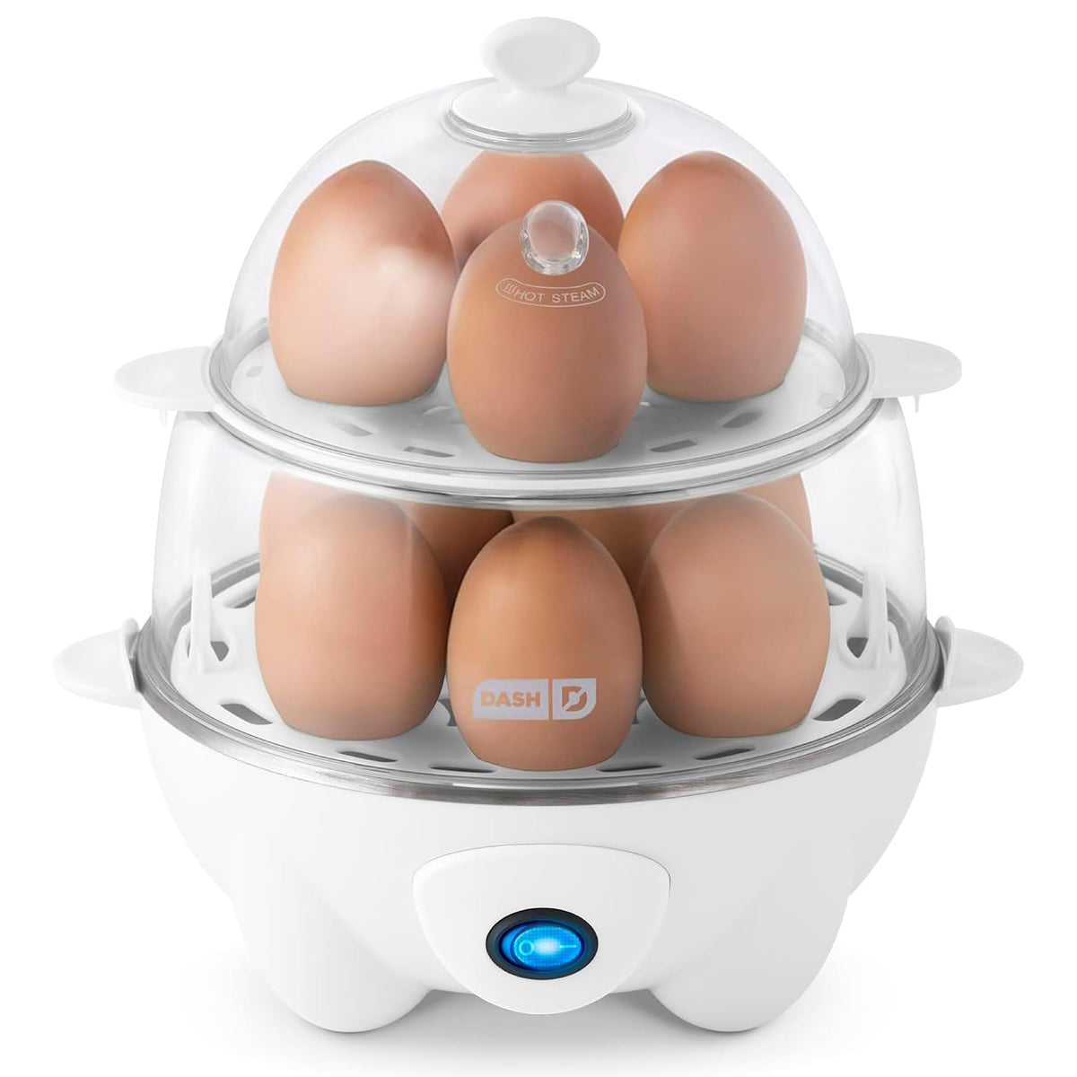 DASH Dash Deluxe Egg Cooker with 12-egg capacity for quick breakfasts.