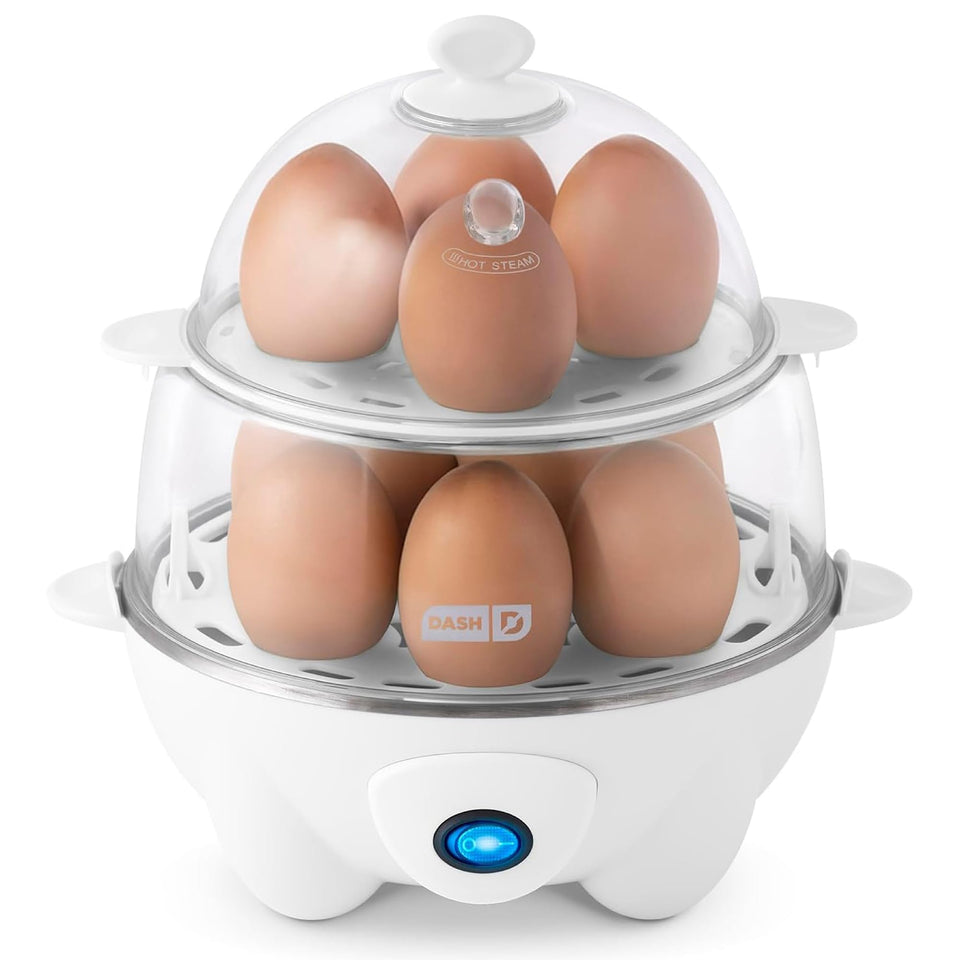 DASH Dash Deluxe Egg Cooker with 12-egg capacity for quick breakfasts.