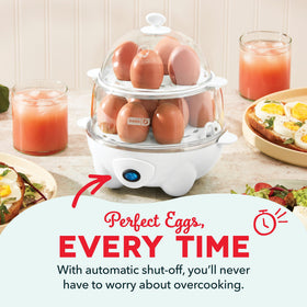 Dash Deluxe Egg Cooker compact storage fits small kitchens.